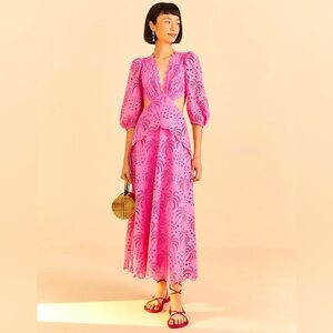 FARM RIO Scalloped Palm Eyelet Cutout Dress